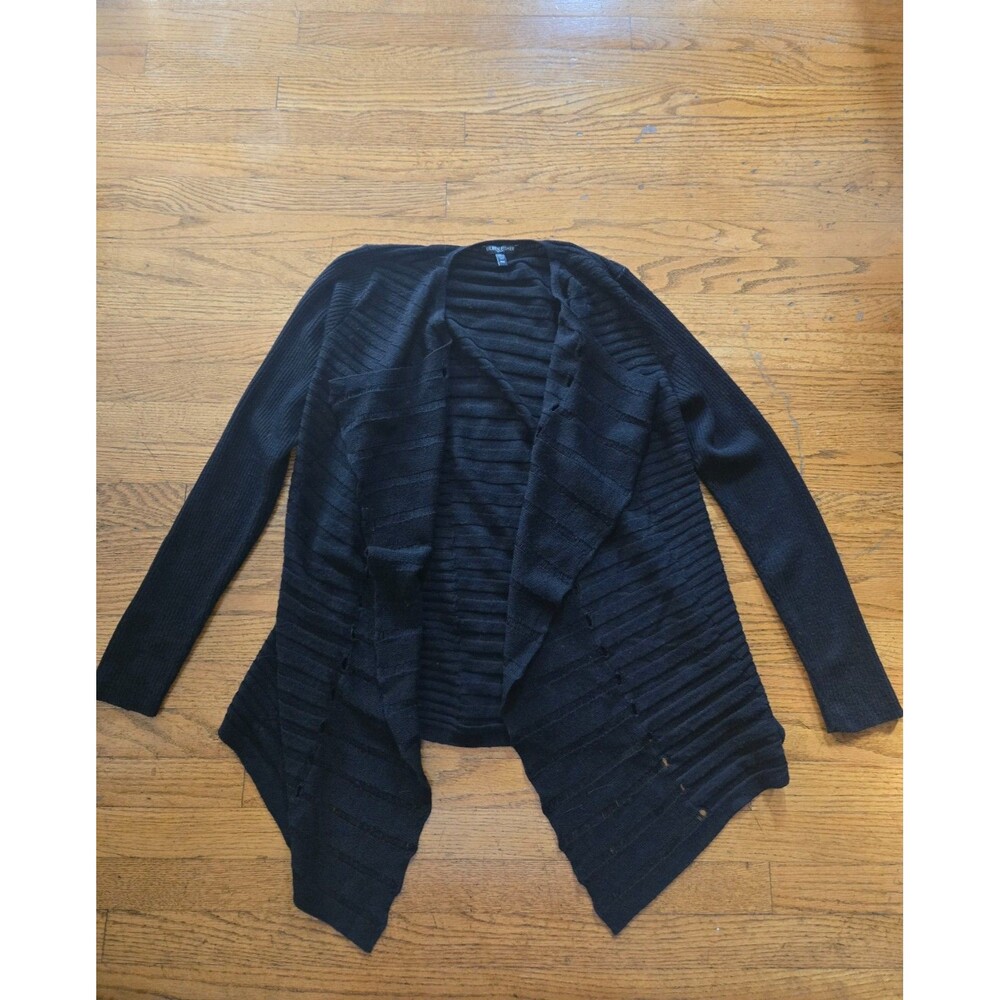 Eileen Fisher Merino Wool Open Front Cardigan Sweater Black Petite Medium